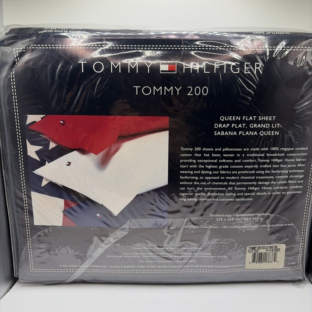 Vtg Tommy Hilfiger TOMMY 200 Queen Flat Sheet Navy Blue 100%Ring Spun Cotton NIP - Picture 5 of 8